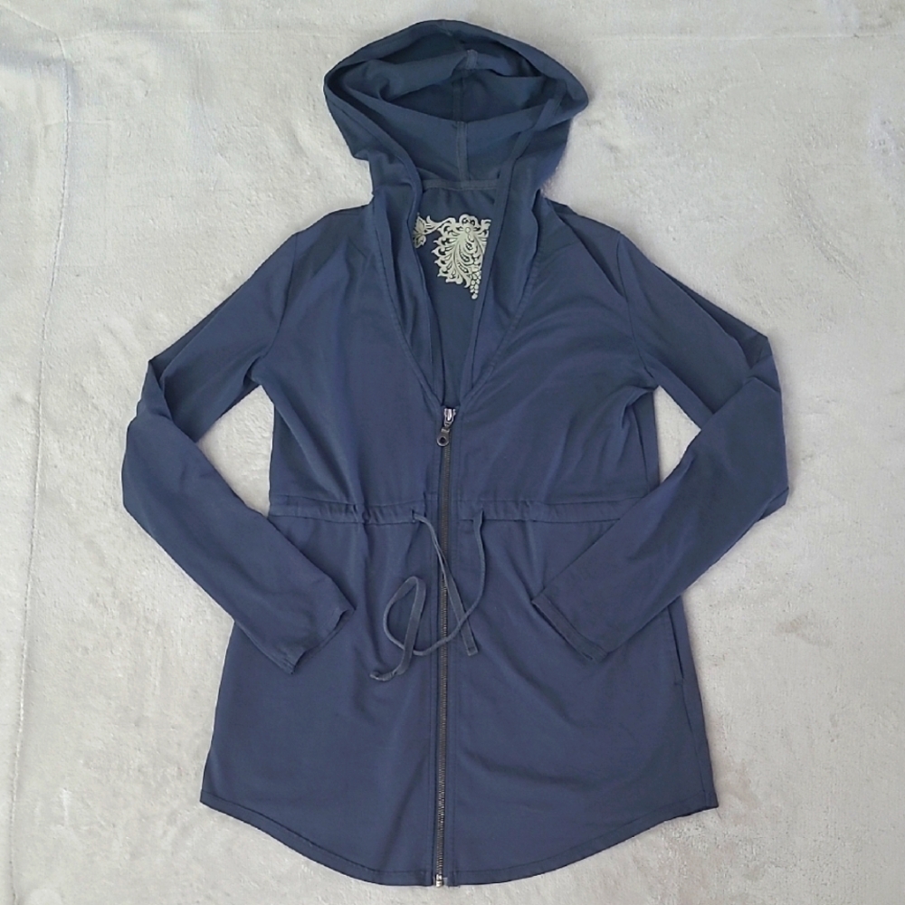 Lucy XS Womens Hooded Zip Drawstring Waist Jacket Blue Lightweight Travel Hiking